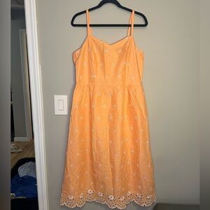 Old Navy Orange Floral Midi Dress with embroidery eyelets